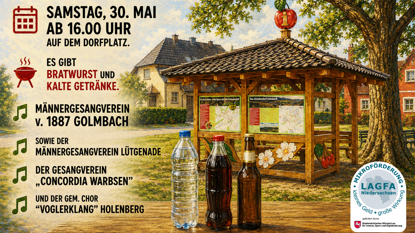 Männergesangverein Golmbach lädt zum Eichesingen mit mehreren Chören auf den Dorfplatz ein