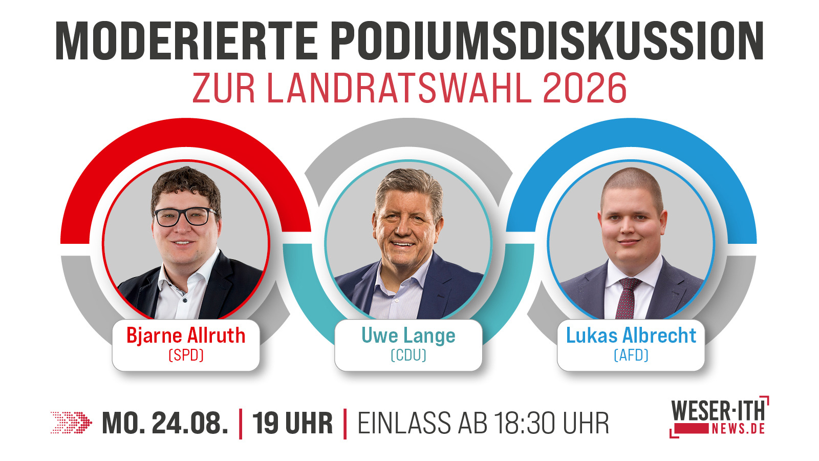 Landratswahl in Holzminden: Bjarne Allruth (SPD), Uwe Lange (CDU) und Lukas Albrecht (AfD) treffen bei Weser-Ith News aufeinander