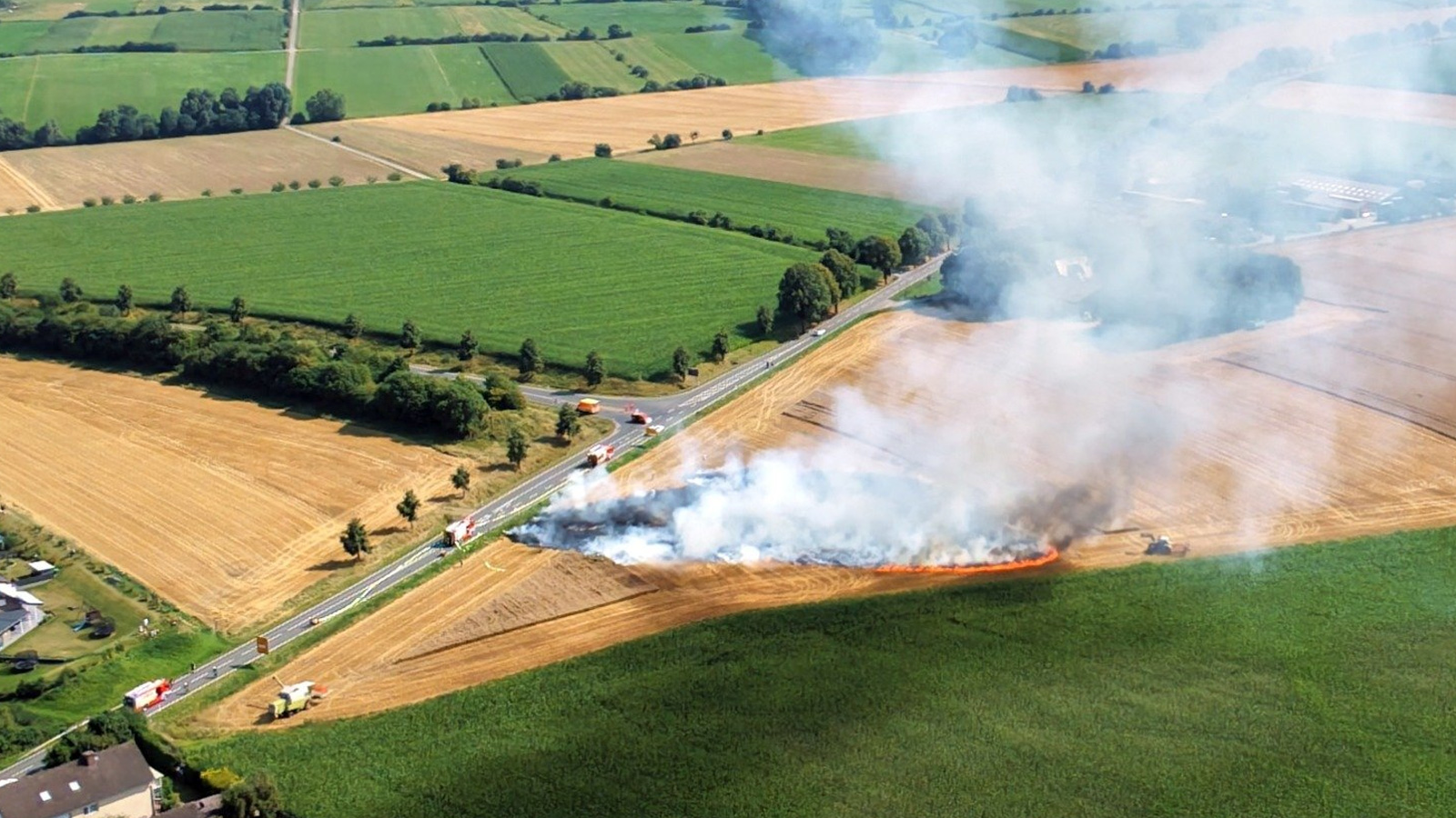 Flächenbrand am Stadtrand von Stadtoldendorf: Rund 200 Quadratmeter Weizenfeld stehen in Flammen
