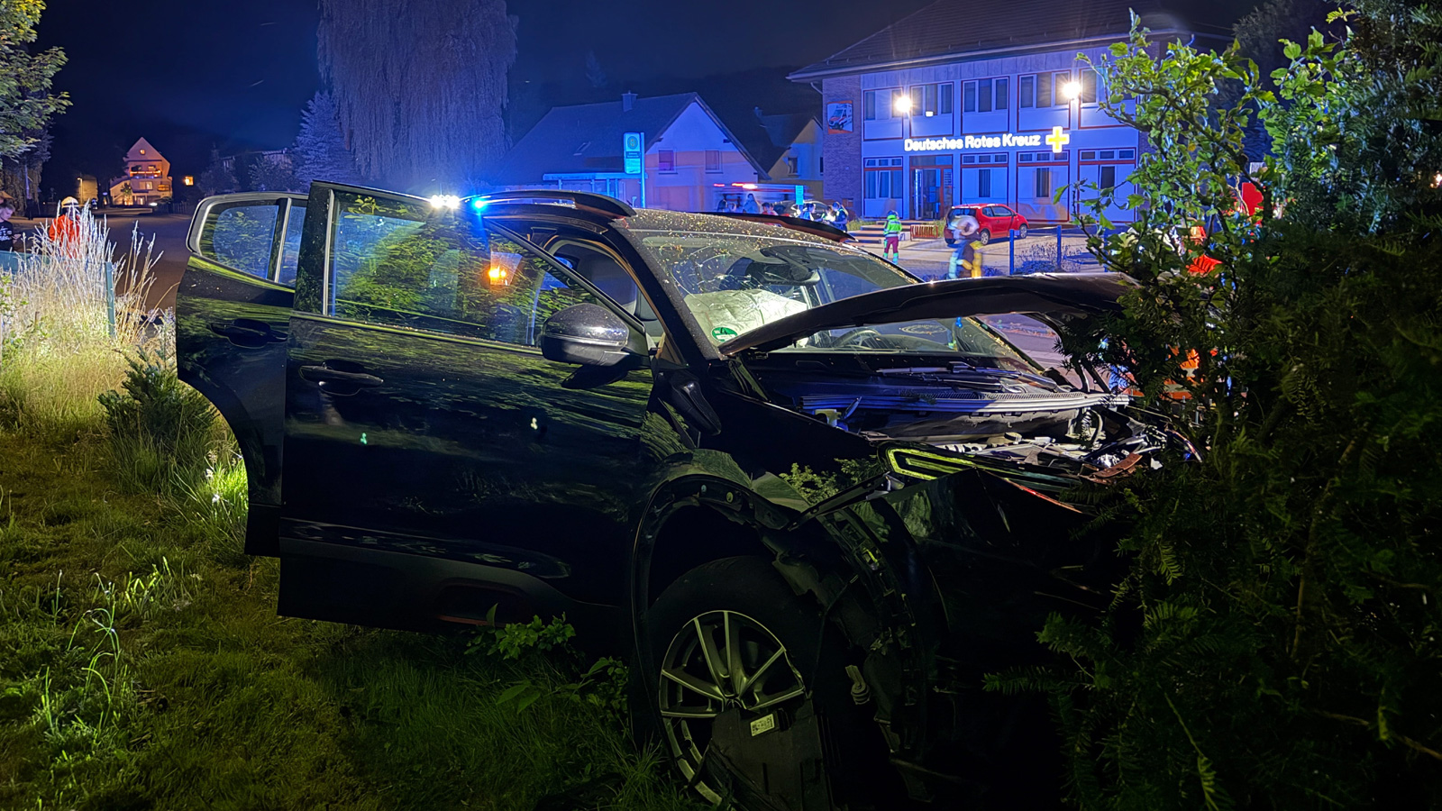 Voll besetzter Pkw durchbricht Zaun und landet in Gebüsch